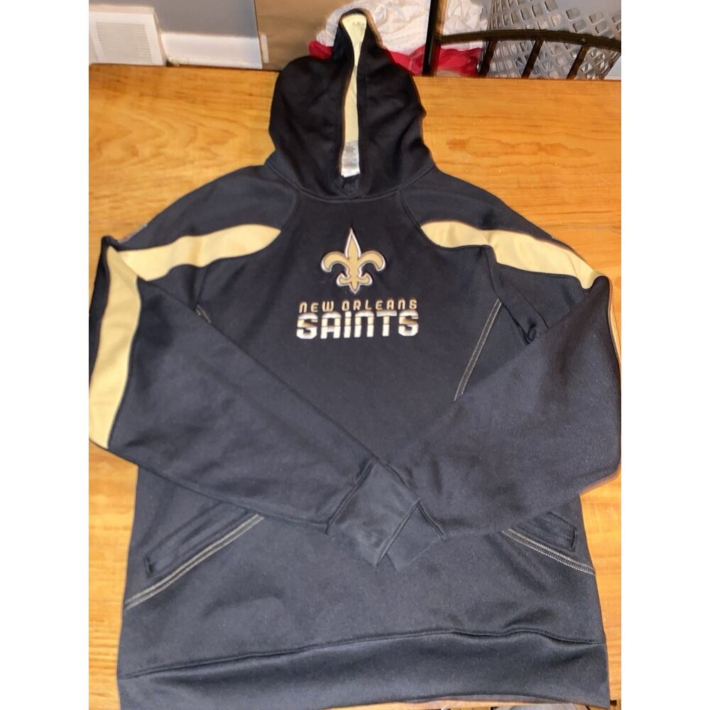 NFL New Orleans Saints Mens Small Reebok Hoodie Black Gold Heavyweight 2 Pockets